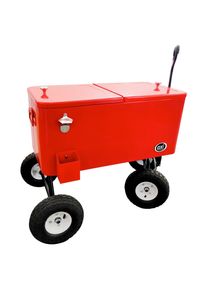 P & B K&uuml;hlbox, Rot, Schwarz, Metall, 48x82x82 cm, Tragegriffe, Flaschen&ouml;ffner, Ablassventil, Rollen, Freizeit & Co, Camping, K&uuml;hlboxen