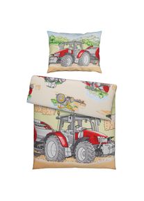 Kinderbettw&auml;sche, Gr&uuml;n, Mehrfarbig, Textil, Traktor, 140x200 cm, Textiles Vertrauen - Oeko-Tex&reg;, Bsci, pflegeleicht, atmungsaktiv, hautfreundlich, schadstoffgepr&uuml;ft, Heimtextilien, Bettw&auml;sche & Leint&uuml;cher, Kinderbettw&auml;sche