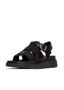 Riemchensandale fitflop "GEN-FF LEATHER FISHERMAN SANDALS", Damen, Gr. 38, schwarz, Leder, Schuhe Riemchensandale, Keilabsatz, Sommerschuh, Sandalette, verstellbarer Schnallenverschluss