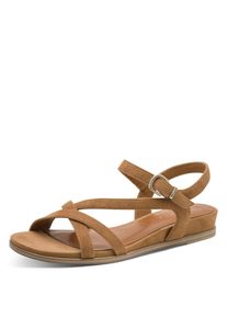 Riemchensandale Tamaris, Damen, Gr. 40, braun (hellbraun), Ziegenveloursleder, Basic, Schuhe Riemchensandale, Sommerschuh, Sandalette mit praktischem Klettverschluss