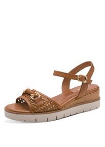 Keilsandalette Tamaris, Damen, Gr. 41, braun (cognac), Bast, Leder, unifarben, Schuhe Keilsandalette, Plateau, Riemchensandale, Sommerschuh mit Schmuckspange