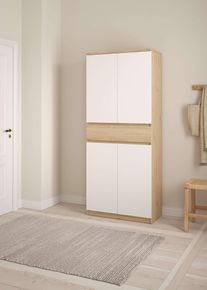 Schuhschrank Home Affaire "Naia Schuhaufbewahrung, Schuhkommode, Schuhregal, Garderobenschrank", wei&szlig; (jackson hickory, wei&szlig;), B:80,4cm H:191,7cm, Holzwerkstoff, Schr&auml;nke, Schuhschrank, mit 4 T&uuml;ren und 8 Einlegeb&ouml;den, 1 Schublade, Breite 80 cm