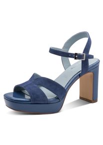 High-Heel-Sandalette Tamaris, Damen, Gr. 40, blau, Ziegenveloursleder, aufgeraut, unifarben, Schuhe High-Heel-Sandalette, Blockabsatz, Sommerschuh, Abendschuh, mit ANTIshokk-Absatz
