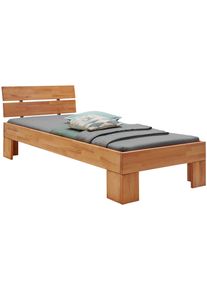 Massivholzbett Home Affaire "Modesty II, Made in Europe", beige (naturfarben), B:96cm H:93cm L:206cm, Betten, Massivholzbett, aus massiver Kernbuche, in verschiedenen Breiten, mit Metallbeschl&auml;gen