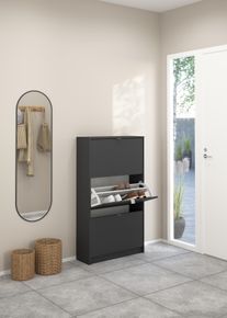 Schuhschrank Home Affaire "Shoes Schuhaufbewahrung, Schuhkommode, Schuhregal", grau (grau, matt), B:70,3cm H:123,6cm T:24,05cm, FSC-zertifizierter Holzwerkstoff, Schr&auml;nke, Schuhschrank, mit drei Klappen, 2 B&ouml;den, H&ouml;he 123 cm, ca. 18 Paar Schuhe