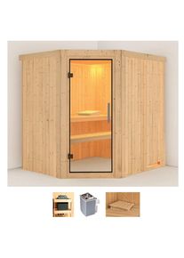 Sauna KARIBU "Siirin", beige (naturbelassen), Saunaofen, integrierte Steuerung, 9 kW, Saunen, Sauna, 9 KW-Ofen mit integrierter Steuerung