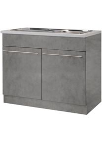 Wiho-K&uuml;chen Sp&uuml;lenschrank WIHO K&Uuml;CHEN "Chicago", grau (front und korpus: betonfarben, arbeitsplatte: canvas grau), B:100cm H:85cm T:60cm, Schr&auml;nke, Sp&uuml;lenschrank, 100 cm breit, inkl. Einbausp&uuml;le aus Edelstahl