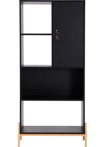 M&ouml;bilia Mehrzweckregal M&Ouml;BILIA "Melia", schwarz (schwarz, natur), B:72,5cm H:154cm T:35,5cm, MDF, Massivholz, Regale, Mehrzweckregal, Beine aus massiver Pinie