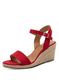 Keilsandalette Tamaris, Damen, Gr. 41, rot, Textil, Veloursleder, unifarben, Schuhe Keilsandalette, Sommerschuh, Riemchensandale, mit verstellbarem Riemchen
