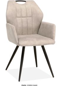 Esszimmerstuhl OMG DESIGN "Puck", sand, schwarz, sand, B:57cm H:89,5cm T:61,5cm, Polyester, St&uuml;hle, Esszimmerstuhl, Esszimmerstuhl, pflegeleichter Bezug