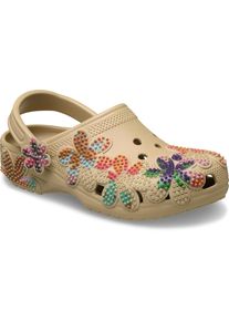 Clog Crocs "Classic Summer Beaded Clog", Damen, Gr. 37, bunt (beige), Croslite&trade;, gebl&uuml;mt, kontrastfarbene Details, Schuhe Clog, Sommerschuh, Gartenschuh, Strandschuh in Bl&uuml;ten-Optik