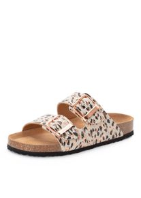 Pantolette Tamaris, Damen, Gr. 39, beige, Lederimitat, Basic, Schuhe Pantolette, Schlupfschuh, Flats mit verstellbaren Schnallen