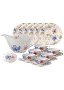 Villeroy & Boch Geschirr-Set VILLEROY & BOCH "Teeservice Mariefleur Gris Basic 20er Set bunt", bunt, 20, Porzellan, Geschirr-Sets, Geschirr-Set, Sp&uuml;lmaschinengeeignet, Mikrowellenfest