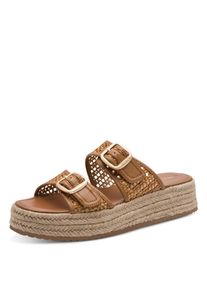 Pantolette Tamaris, Damen, Gr. 39, cognac, Bast, Lederimitat, unifarben, Schuhe Pantolette, Plateau, Sommerschuh, Schl&uuml;pfschuh mit sommerlicher Lochung