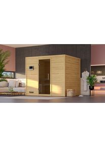Sauna Karibu "Soraja", beige (naturbelassen), Bio-Kombiofen, externe Steuerung, 9 kW, Saunen, Sauna, Ofen 9 kW Bio externe Strg easy
