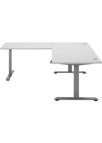 Eckschreibtisch BEGA OFFICE "Ben", wei&szlig; (wei&szlig;, silber, wei&szlig;), B:180cm H:74cm T:177cm, Tische, Eckschreibtisch, elektrisch h&ouml;henverstellbarer Desk mit 4 Memory Tasten, 180x177 cm