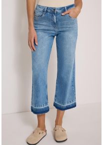 Straight-Jeans Cecil "Style Neele", Damen, Gr. 34, L&auml;nge 26, light blau washed, Denim/Jeans, Obermaterial: 71% Baumwolle, 27% Polyester, 2% Elasthan. Futter: 52% Polyester, 48% Baumwolle, unifarben, loose fit 7/8-L&auml;nge, Jeans Straight-Jeans, Verk&uuml;rzte Jeans mit fransigem Saum