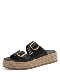 Pantolette Tamaris, Damen, Gr. 36, schwarz, Bast, Lederimitat, unifarben, Schuhe Pantolette, Plateau, Sommerschuh, Schl&uuml;pfschuh mit sommerlicher Lochung
