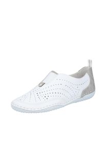 Slipper Rieker, Damen, Gr. 43, wei&szlig; (wei&szlig;, grau), Glattleder, Lederimitat, unifarben mit Farbeinsatz, Schuhe Slipper, Slip-on Sneaker, Schlupfschuh, Halbschuh mit Gummizug