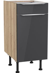 Unterschrank KOCHSTATION "KS-Aken", grau (anthrazit hochglanz, wildeiche nachbildung), B:40cm H:87cm T:58,4cm, Schr&auml;nke, Unterschrank