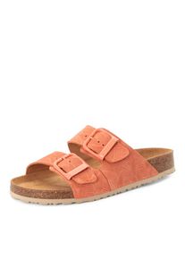 Pantolette Tamaris, Damen, Gr. 40, koralle, Leder, Schuhe Pantolette, Sommerschuh, Hausschuh, Schlupfschuh mit floraler Pr&auml;gung