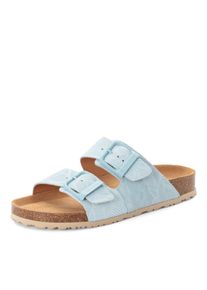 Pantolette Tamaris, Damen, Gr. 38, hellblau, Leder, Schuhe Pantolette, Sommerschuh, Hausschuh, Schlupfschuh mit floraler Pr&auml;gung