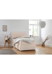 Boxspringbett OTTO HOME "Jenson", beige, B:128cm L:225cm, Struktur weich (85% Polyester/15% Nylon), Komplettbetten, Boxspringbett, in 4 Farben, 4 Breiten, 3 Matratzenarten in 2 H&auml;rtegraden, Topper