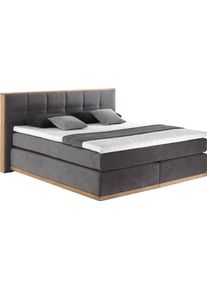 Boxspringbett Home Affaire "Vinton", grau (charcoal), B:200cm L:213cm, Komplettbetten, Boxspringbett, aus massiver Eiche, verschiedene H&auml;rtegrade (auch H4)
