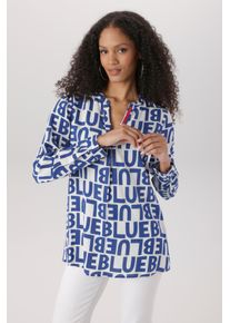 Schlupfbluse Aniston SELECTED, Damen, Gr. 48, blau (marine, wei&szlig;, pink), Web, Obermaterial: 100% Viskose (LENZING&trade; ECOVERO&trade;), bedruckt, gemustert, l&auml;ssig geschnitten Po-bedeckend, V-Ausschnitt, 1-Knopf-Manschette, Blusen Schlupfbluse, mit raffinierten und trendigen Buchstabenverlauf - NEUE KOLLEKTION