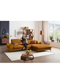 Ecksofa W.Schillig "Piedroo, Designsofa mit tollem Sitzkomfort, elegant und bequem, L-Form", gelb (brandy s37), B:303cm H:70cm T:193cm, Stoff S37 (100% Polyester): Luxus-Microfaser in Lederoptik, Sofas, Ecksofa, Kopfteilverstellung, wahlweise mit Sitztiefenverstellung, Breite 303cm