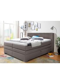 Boxspringbett Home Affaire "Airdrie", grau (elephant), B:200cm L:210cm, Kunstleder, Kunststoff, Massivholz, Komplettbetten, Boxspringbett, inkl. Bettkasten und Topper