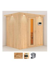 Sauna Karibu "Bedine", beige (naturbelassen), Bio-Kombiofen, externe Steuerung, 9 kW, Saunen, Sauna, Ofen 9 kW Bio externe Strg easy