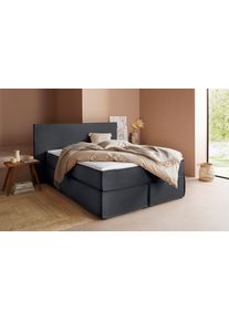 Boxspringbett "Yuma", grau (anthrazit), B:173cm L:213cm, 100% Polyester, LeGer Home by Lena Gercke, Komplettbetten, Boxspringbett, incl. Topper, in 4 Breiten, 3 Matratzenarten und je 2 H&auml;rtegraden