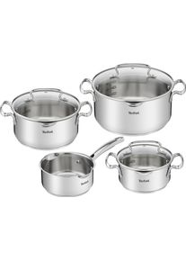 Topf-Set Tefal "Duetto+ G719S7", grau (edelstahl), T&ouml;pfe, Topf-Set, hochwertiger Edelstahl, hochglanzpoliert, Glasdeckel mit Siebfunktion