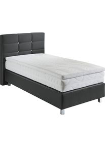Boxspringbett, grau (anthrazit), B:105cm L:210cm, Bezug: Kunstleder, Polyurethan;Polsterung: 100% Polyester, Westfalia Schlafkomfort, Komplettbetten, Boxspringbett, mit Kn&ouml;pfen in Kristalloptik, wahlweise mit Topper