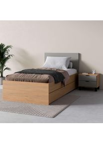Bett VOX "SIMPLE, sehr strapazierf&auml;hig, hydraulischer Bettkasten oder Schublade", eiche, grau, grau, B:95,3cm H:129,4cm L:205,6cm, Betten, Bett, extrem hohe Belastbarkeit, robust und stilvoll, made in EU