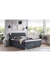 Boxspringbett, grau (charcoal), B:215cm L:210cm, Bezug Bett: Feinstruktur 100% Polyester;Matratze: Kaltschaum mit Bezug 100% Polyester;Topper: Komfortschaum mit Bezug 100% Polyester, Westfalia Schlafkomfort, Komplettbetten, Boxspringbett, mit Topper