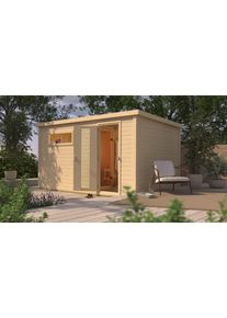 Saunahaus Karibu "Talo 6", beige (naturbelassen), Saunaofen, externe Steuerung, 9 kW, Saunen, Saunahaus, verschiedene Varianten