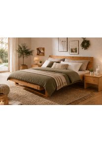 Schlafzimmer-Set OTTO HOME "Ultima, 3-tlg., Bettgestell & 2 Nachttische aus massivem Fichtenholz", beige (natur), B/H: 180cm x 200cm, Massivholz, Schlafzimmerm&ouml;bel-Sets, Schlafzimmer-Set