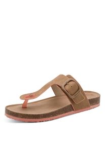 Zehentrenner Tamaris, Damen, Gr. 38, beige (sand), Textil, unifarben mit Farbeinsatz, Basic, Schuhe Zehentrenner, Schlupfschuh, Flats, Bequemschuh, Hausschuh mit T-Logo
