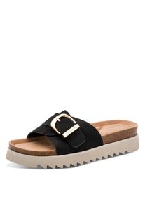 Pantolette Tamaris, Damen, Gr. 41, schwarz, Textil, unifarben mit Farbeinsatz, Schuhe Pantolette, Sommerschuh, Plateauschuh mit modischer Schnalle