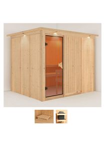 Sauna Karibu "Gitte", beige (naturbelassen), ohne Ofen, (ohne Ofen), Saunen, Sauna, ohne Ofen