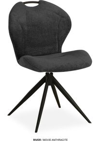 Esszimmerstuhl OMG DESIGN "River", grau (anthrazit, schwarz, anthrazit), B:55cm H:86,7cm T:60,5cm, Polyester, St&uuml;hle, Esszimmerstuhl, Drehstuhl mit auto-return, mit Handgriff