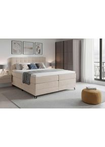 Boxspringbett Home Affaire "Ilona, Doppelbett, Polsterbett, Federkernbett, Komforbett, 160, 180 cm", beige, B:186cm L:213cm, 100% PES, Komplettbetten, Boxspringbett, inkl. Topper, zwei Bettk&auml;sten, Taschen-Federkernmatratze, H&auml;rtegrad 3