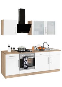 Wiho-K&uuml;chen K&uuml;chenzeile WIHO K&Uuml;CHEN "Cali", wei&szlig; (k&uuml;che: braun, korpus: sonoma eiche nachbildung, arbeitsplatte: sonoma eiche nachbildung), B:220cm T:60cm, Komplettk&uuml;chen-Sets, K&uuml;chenzeile, mit E-Ger&auml;ten, Breite 220 cm