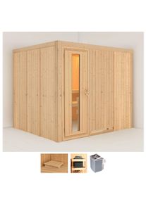 Sauna Karibu "Gitte", beige (naturbelassen), Saunaofen, integrierte Steuerung, 9 kW, Saunen, Sauna, Ofen 9 kW integr. Strg