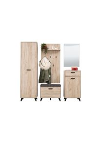 Garderoben-Set Home Affaire "Umbria, Flurm&ouml;bel, Dielenm&ouml;bel, Breite 175 cm, in Grau Eiche", grau (grau eiche), B:175cm H:192cm T:35cm, Holzwerkstoff, Kunststoff, Metall, Kastenm&ouml;bel-Sets, Garderoben-Set, (Set, 5-St) inkl. 2 Schr&auml;nke, Sitzbank, Garderobenpaneel und Spiegel