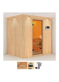 Sauna Karibu "Finja", beige (naturbelassen), Bio-Kombiofen, externe Steuerung, 3,6 kW, Saunen, Sauna, Ofen 3,6 kW Bio-Ofen externe Strg. easy