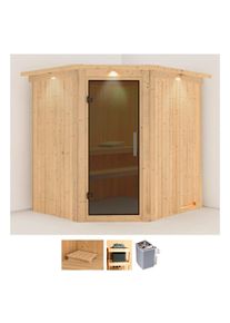 Sauna Karibu "Siirin", beige (naturbelassen), Saunaofen, integrierte Steuerung, 9 kW, Saunen, Sauna, Ofen 9 kW integr. Strg