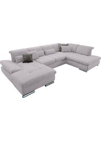 Wohnlandschaft "SO 4100 komfortable Federkernunterfederung, inkl. Kopfteilverstellung", silber (silber 45), B:365cm H:80cm T:225cm, SET ONE BY Musterring, Sofas, Wohnlandschaft, wahlweise Bettfunktion und Sitztiefenverstellung, U-Form